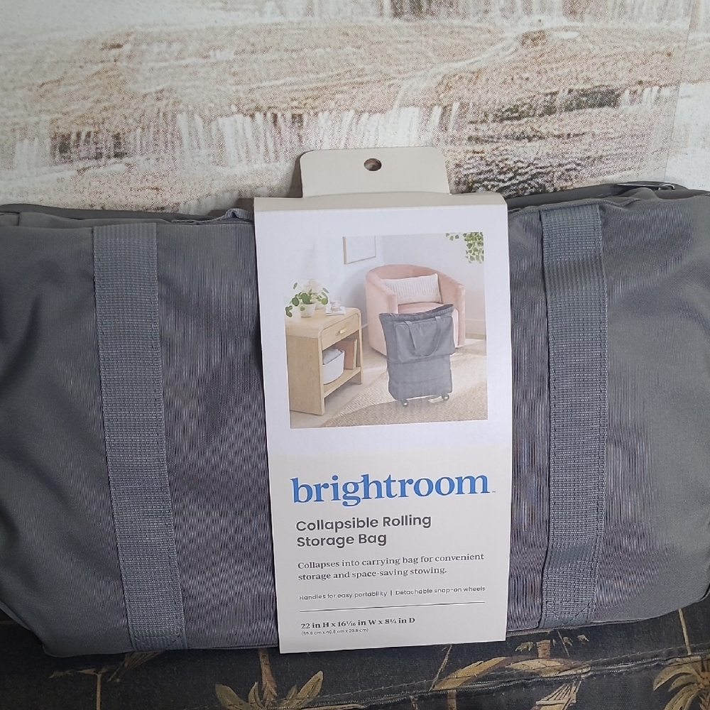 New with tags! Brightroom Collapsible Rolling Travel Storage Bag Gray